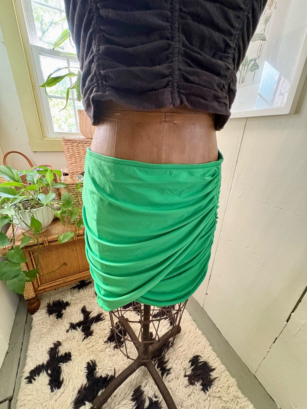 New Anthropologie “Dolan” Bright Green Ruched Mini Skirt